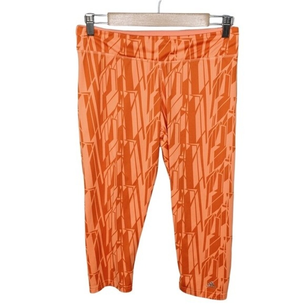 Adidas Climalite Capri Pants sz M * Workout Running Yoga Gym Capris Orange Print